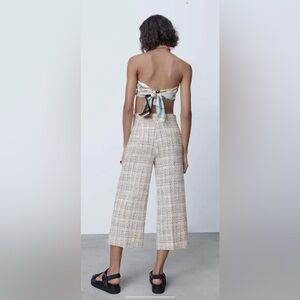 Zara White & Black Tweed Knit Cropped Trousers